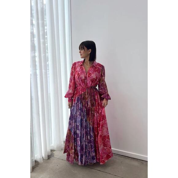 Aje Collisions Smock Maxi Dress in Kaleidoscopic Rose New - Picture 4 of 12